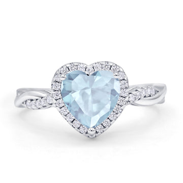 Halo Twisted Infinity Heart Engagement Ring Simulated Aquamarine 925 Sterling Silver Wholesale